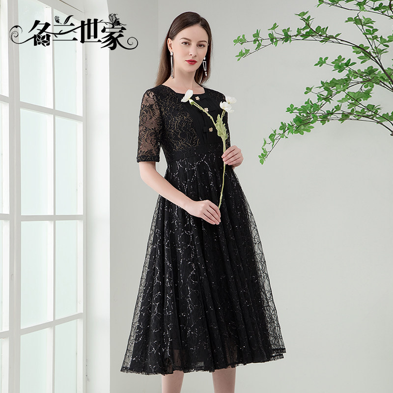 名兰世家宴会礼服原创新款高端气质白色夏中年品牌蕾丝妈妈连衣裙
