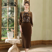 女两件套 重工复古刺绣长袖 丝绒女装 圆领套装 名兰世家原创2023新款