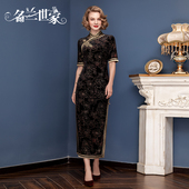 名兰世家复古新中式 旗袍低开叉平时可穿改良版 国风连衣裙礼服高端