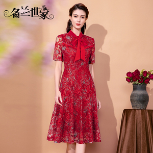 名兰世家参加婚礼连衣裙喜婆婆婚宴装蕾丝连衣裙原创设计品牌小众