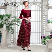 名兰世家妈妈婚宴礼服长款 平时可穿假两件连衣裙原创 喜婆婆婚礼装