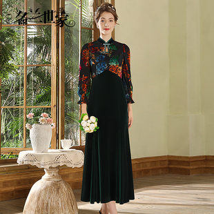 名兰世家气质高端旗袍连衣裙包臀鱼尾裙子丝绒宫廷风小众原创设计