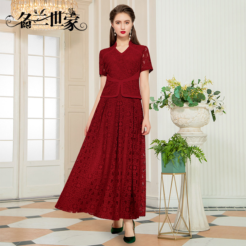 名兰世家妈妈婚宴礼服喜婆婆婚礼装平时可穿假两件蕾丝连衣裙原创