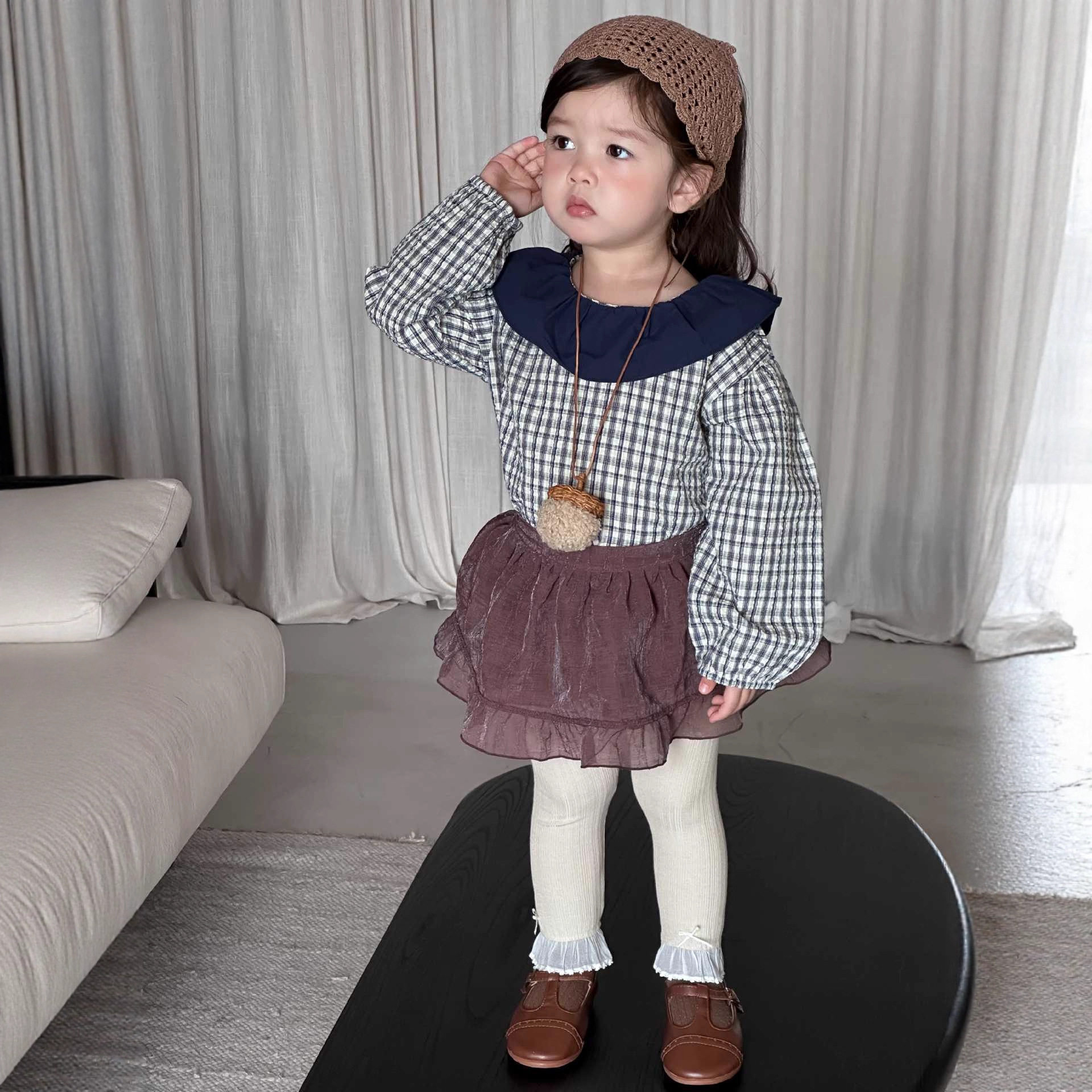 儿童秋装2025新款宝宝衣服秋款韩版童装女童格子娃娃衫打底裤套装