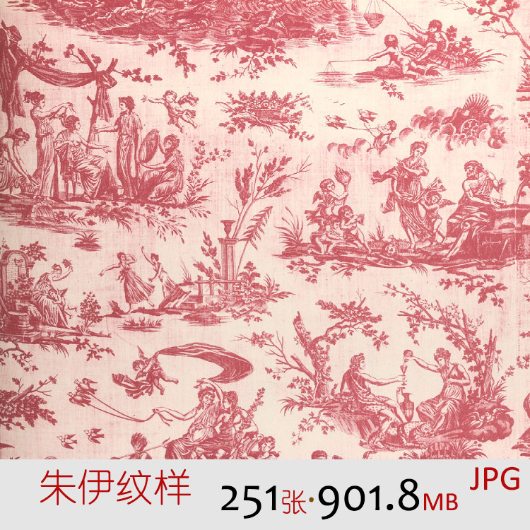 g019欧洲贵族朱伊纹样植物故事印花图案装饰美术绘画参考设计素材