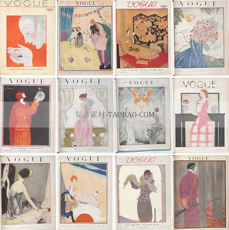 vintage复古时尚杂志vogue1923服装图片junkjournal手账设计素材