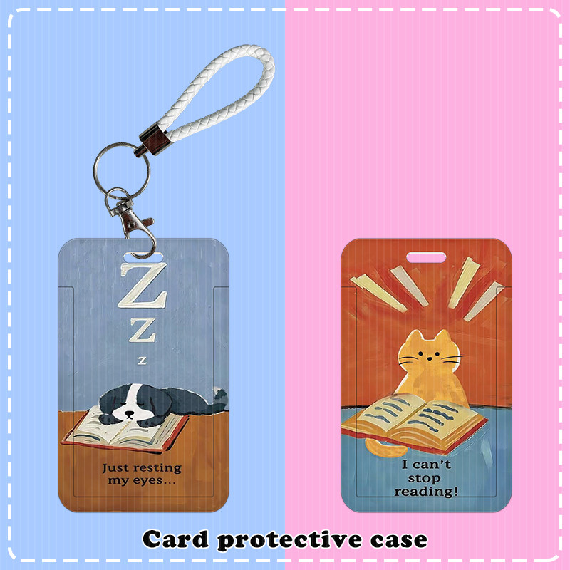 油画猫狗学生滑盖卡套饭卡公交卡厂牌胸牌身份证件保护套校园可爱