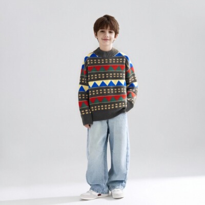 男孩复古设计针织衫冬季儿童洋气保暖秋冬毛衣中大童套头加厚送礼