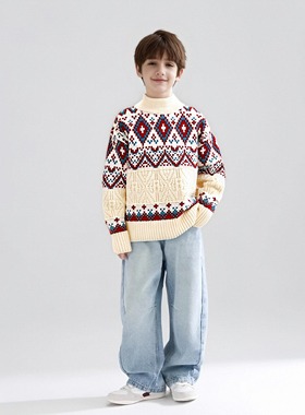 毛衣男童秋冬款加绒加厚舒适年新款春秋儿童针织衫提花休闲男孩潮
