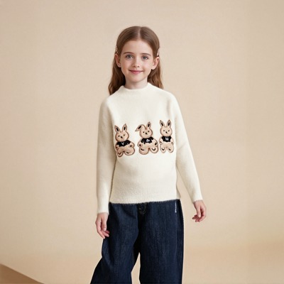 本命年女童一体绒水貂绒毛衣圆领打底衫上衣年秋冬款加绒加厚外穿