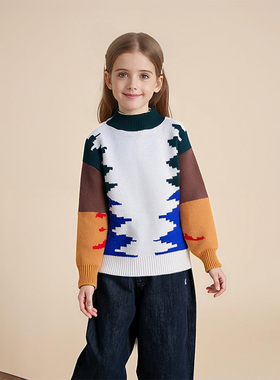 儿童复古民族风圣诞风男童针织衫女大童毛衣秋冬套头加厚节日摄影