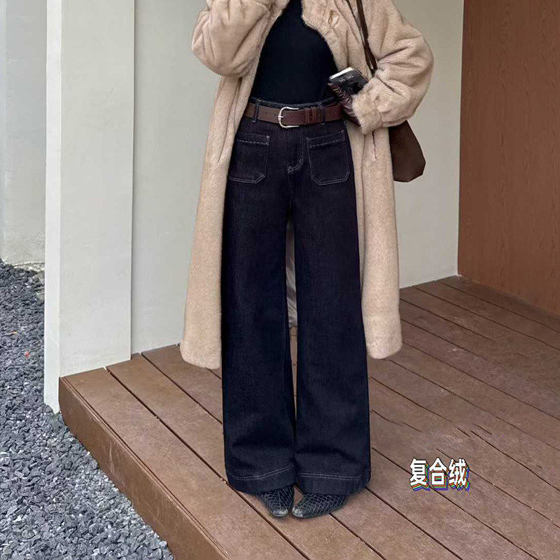 爆犀牛2025冬新款高腰防褪色加绒加厚直插口袋阔腿牛仔裤女直筒裤,女装/女士精品,牛仔裤,淘宝优惠券,粉丝福利购,淘宝优惠卷