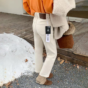 白色牛仔裤 加绒加厚四面弹女九分烟管裤 2025冬季 加绒加厚白牛