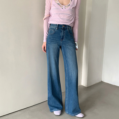 【蓝家高货】2026春夏高腰四面弹直筒微喇裤女筒喇裤不贴腿牛仔裤