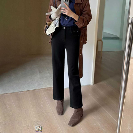 爆犀牛2025秋冬新款弹力显瘦高腰直筒牛仔裤女九分烟管法棍裤