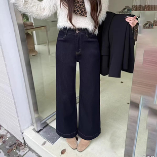 垂感阔腿直筒裤 韩尚裤 女筒喇裤 抓毛薄绒宽松牛仔裤 业2025秋冬新款