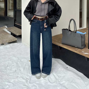 爆犀牛2025冬季新款宽松窄版加绒加厚阔腿牛仔裤女高腰弹力直筒裤