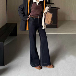 爆犀牛2025冬新款高腰四面弹加绒加厚修身微喇牛仔裤女垂感喇叭裤