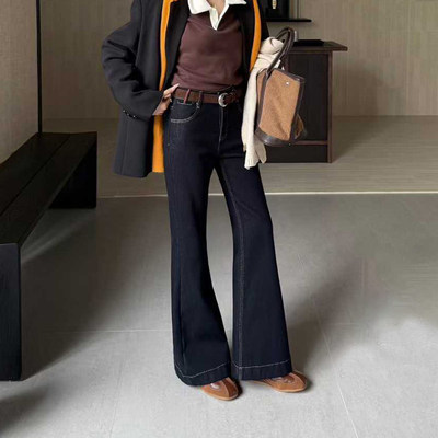 爆犀牛~四面弹加绒微喇牛仔裤