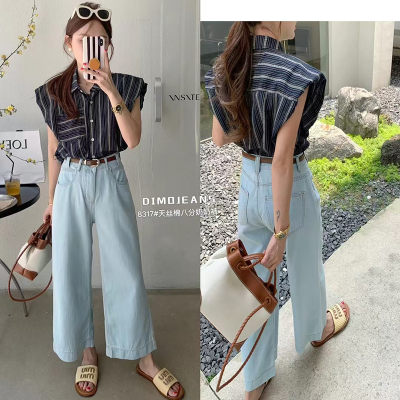 DIMO~九分薄款天丝棉阔腿牛仔裤