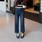 爆犀牛2025冬季 女小个子九分烟管裤 新款 加绒加厚四面弹直筒牛仔裤