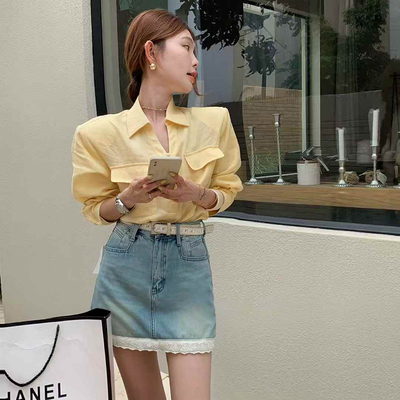 韩尚裤业2025夏季薄款法式蕾丝花边短裙女牛仔裙半身裙包臀小个子