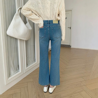 【贝家高货】夏季微喇裤女夏薄款小个子窄版不贴腿喇叭牛仔裤