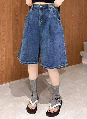 韩尚裤业2025夏薄款六分裤女过膝外穿中裤净蓝色宽松阔腿裤短裤 5