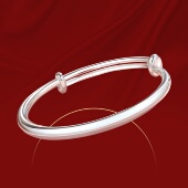 银色手镯男女经典 光面推拉可调节实心镯子简约素圈送女友妈妈礼物