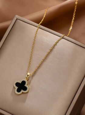 四叶草毛衣链女秋冬时尚小香风气质双面项链百搭小众潮网红锁骨链