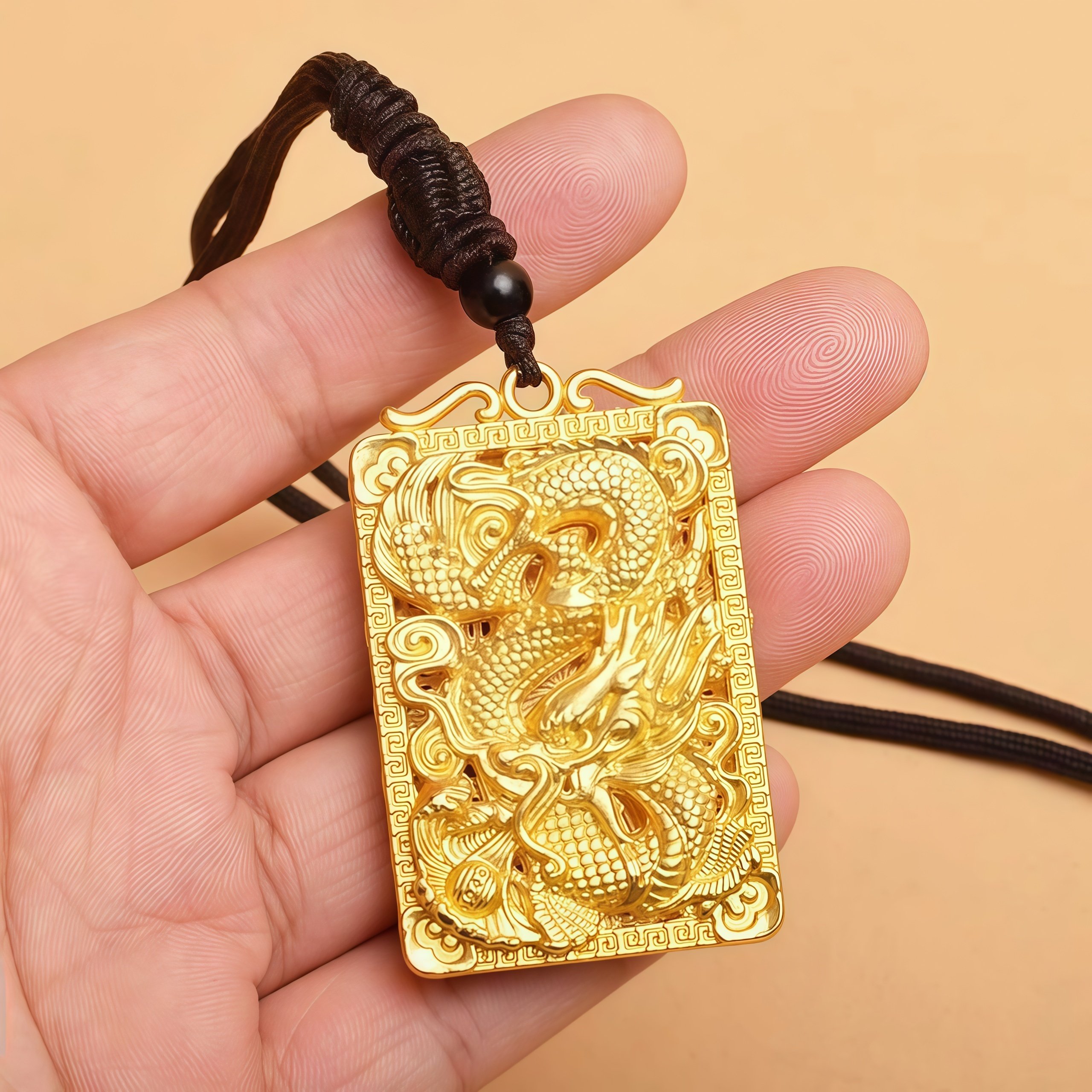 金色龙牌吊坠男女款十二生肖吊坠龙纹项链龙行天下吊牌挂饰送礼物