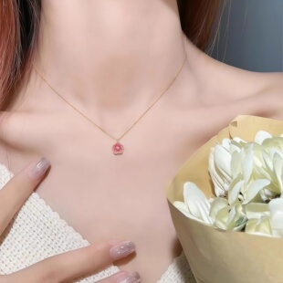 小桃花项链小众甜美高级锁骨链粉色花朵温柔百搭颈链女送闺蜜礼物