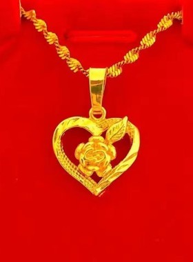 金色爱心项链黄色玫瑰花吊坠