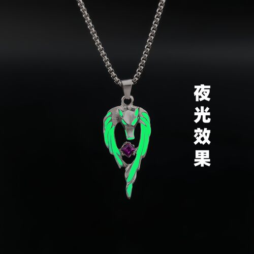 夜光狼王项链绿光狼头王嘻哈男女个性蹦迪吊坠嘻哈设计感吊坠60cm