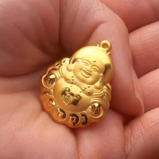 金色弥勒佛吊坠男女士项链佛祖吊坠保平安项链送家人民族风配挂绳