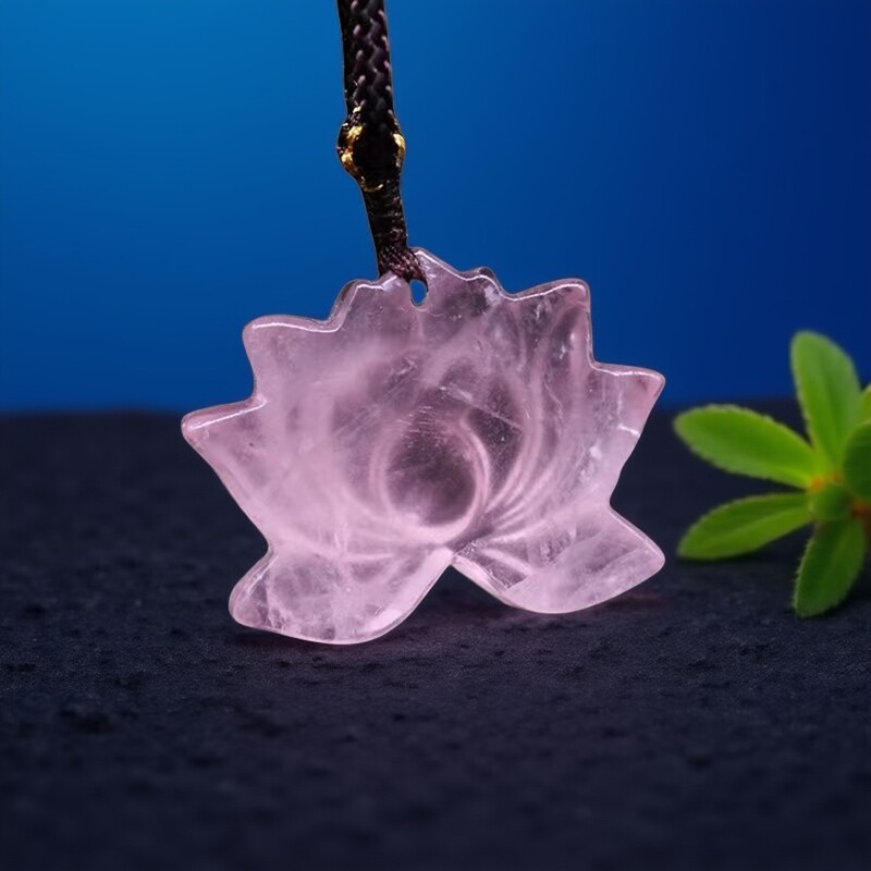 天然水晶吊坠粉晶莲花花朵原石项链小号儿童石头挂件礼品