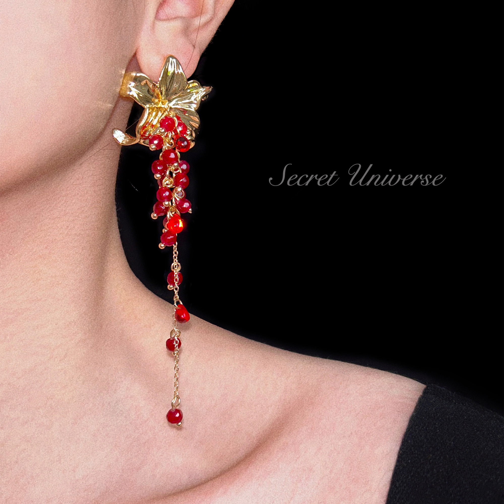 SU浮空岛「莉莉娅庄园」原创设计小众高级感红色长款流苏银针耳钉,饰品/流行首饰/时尚饰品新,耳钉,淘宝优惠券,粉丝福利购,淘宝优惠卷