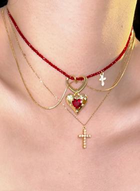 SU浮空岛「百利甜」原创小众高级感choker锁骨链红色爱心串珠项链