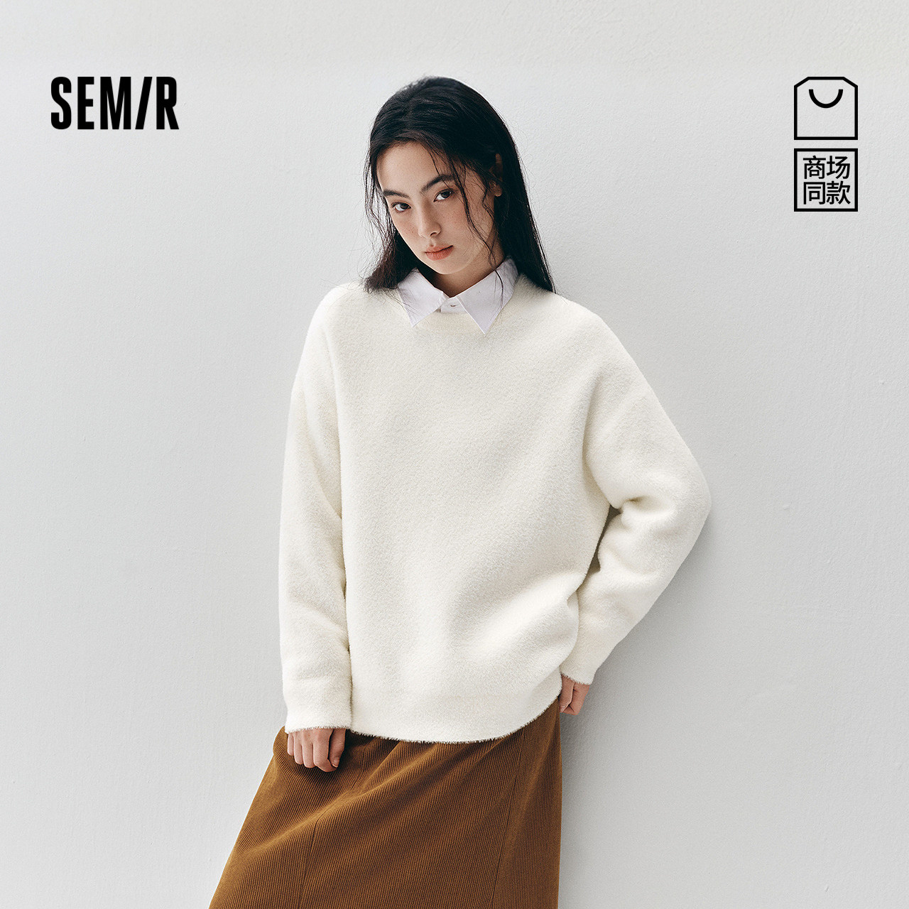 森马慵懒oversize仿貂毛毛衣女