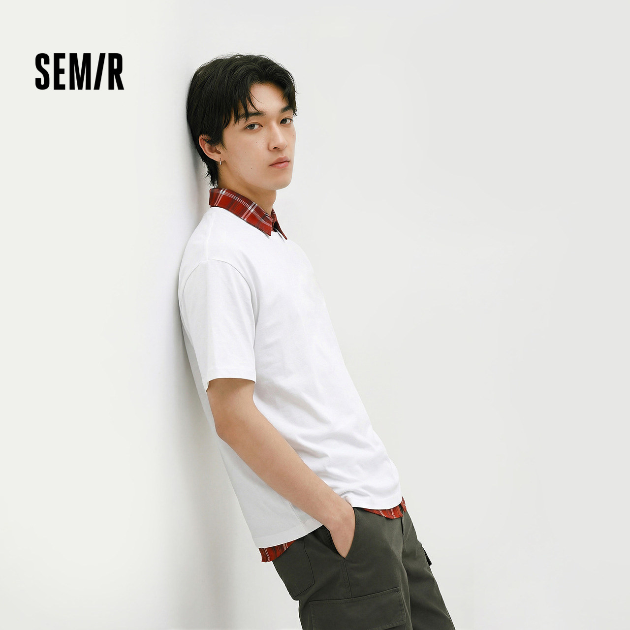 森马短袖T恤男夏前后胸彩色线性插画印花针织衫宽松圆领套头上衣