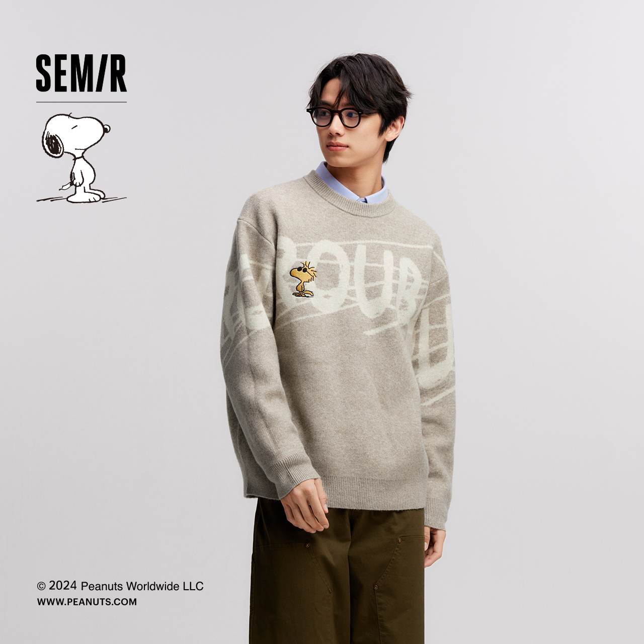 森马情侣款针织衫撞色提花毛衫男