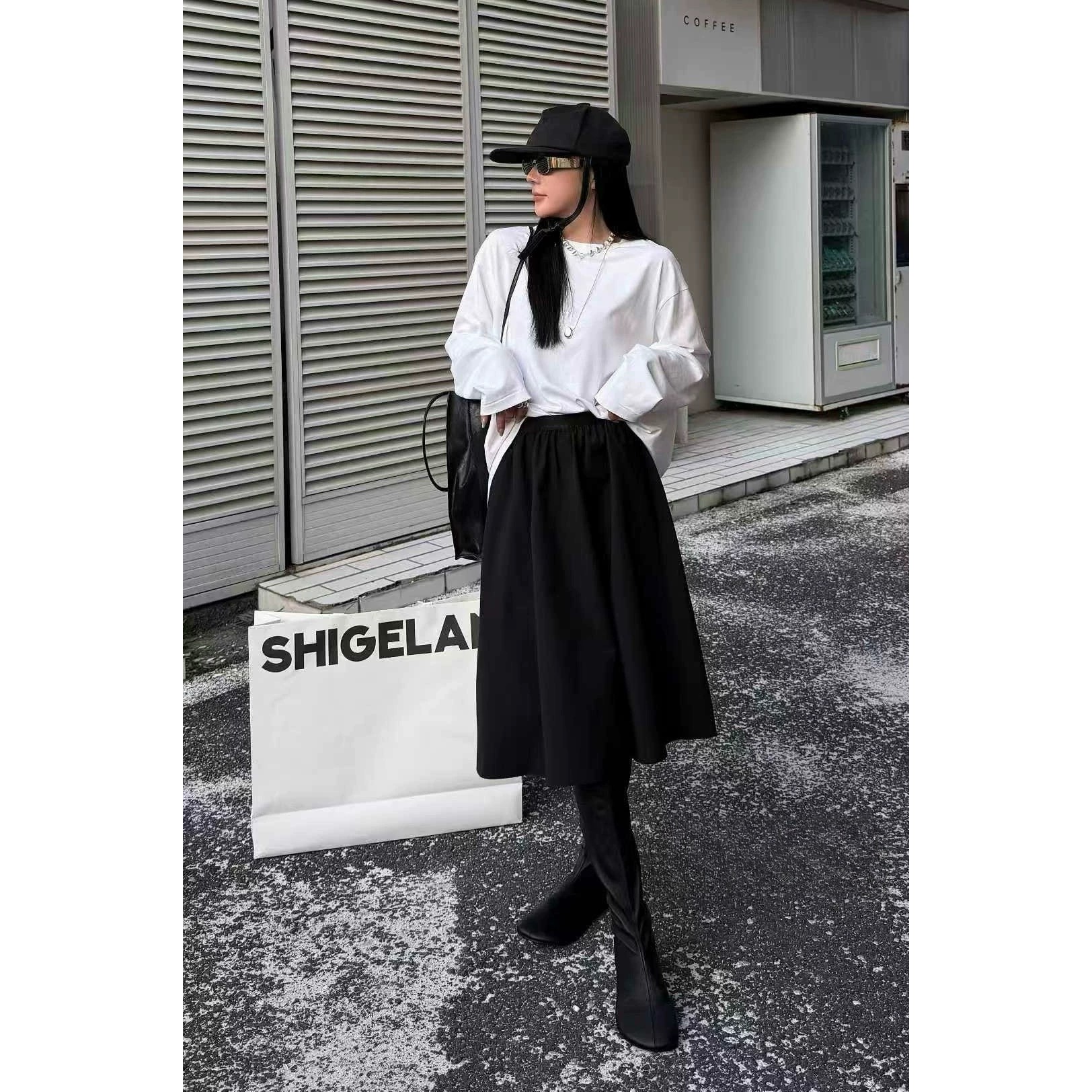 现发正品诗歌兰C58437法式优雅舒适松紧腰褶皱半裙伞裙女2025秋季