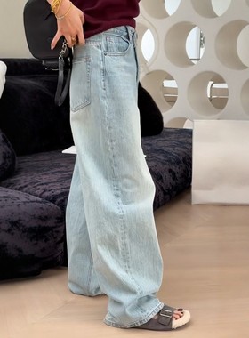 秒发正品诗歌兰16998不规则牛仔裤宽松直筒小众女裤百搭2025秋季