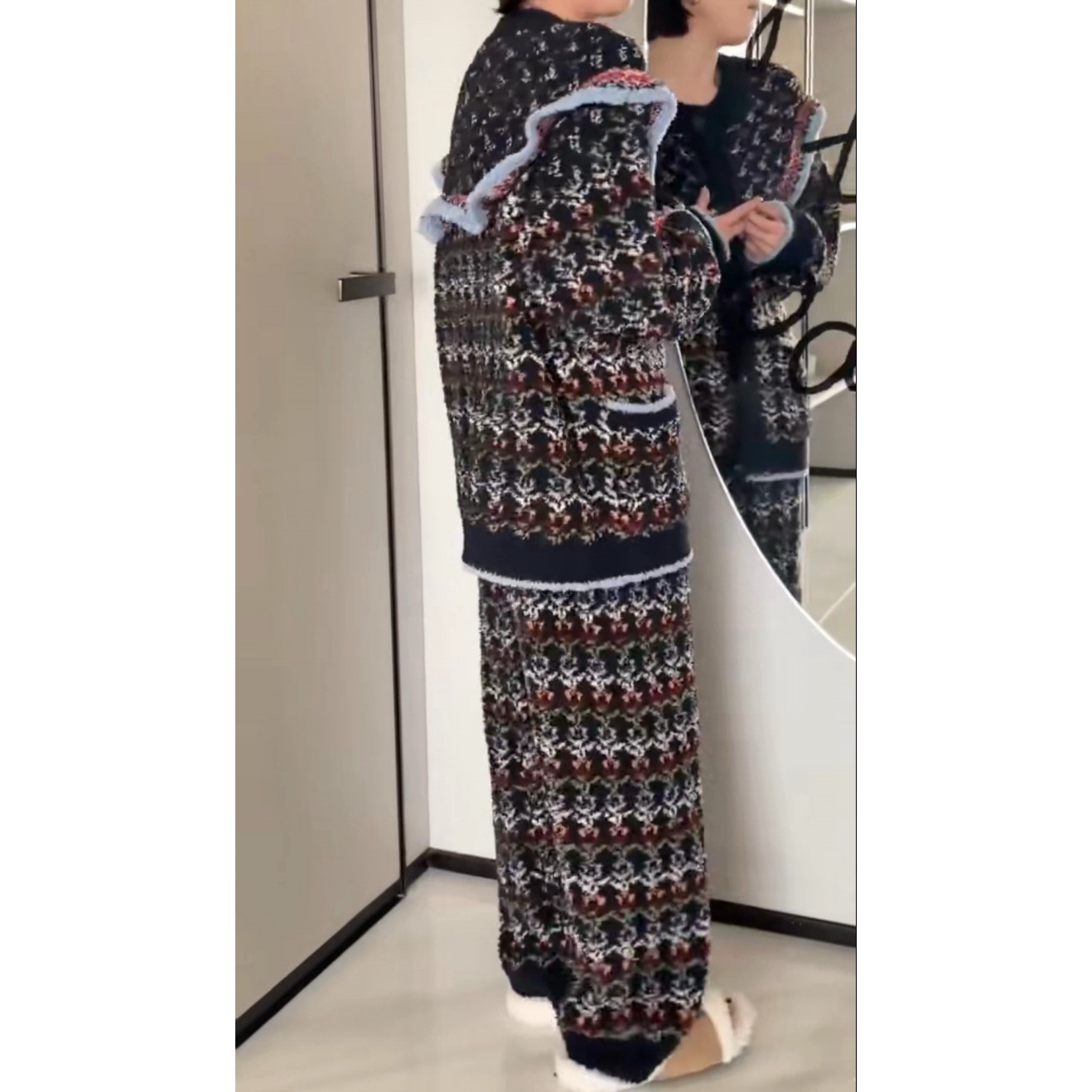 现货主推诗歌兰5571可爱温柔半边绒上衣+长裤家居服套装女25年新