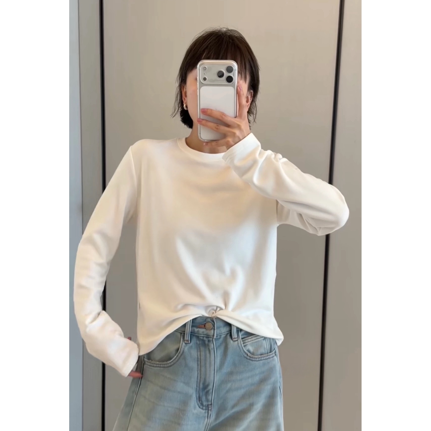 现货诗歌兰5876休闲运动慵懒圆领长袖打底衫磨毛T恤女25年冬季新