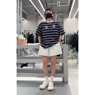 款 秒发3099诗歌兰宽松2025夏季 简约休闲甜美蝴蝶结T恤条纹立体女