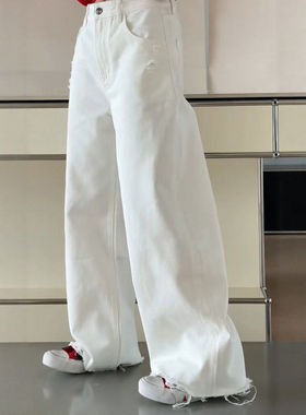 现货诗歌兰女装55017春款2026年新白色牛仔裤磨破香蕉裤欧货新品