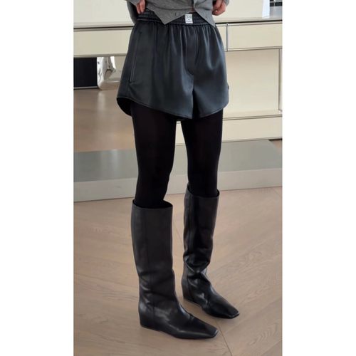 诗歌兰女装2026早春款 58531时髦潮流个性字母松紧腰显瘦皮短裤女