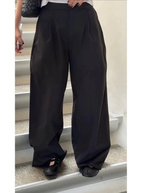 秒发诗歌兰58368极简设计感百搭后松紧腰阔腿裤休闲裤25秋季女装