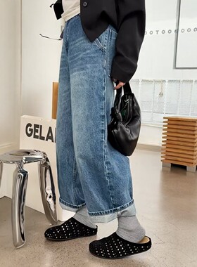 秒发诗歌兰主推女装25冬02287牛仔裤宽松显瘦百搭九分弯刀休闲裤